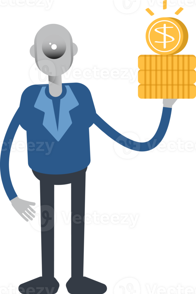 Robot Employee Character Holding Dollar Coins png