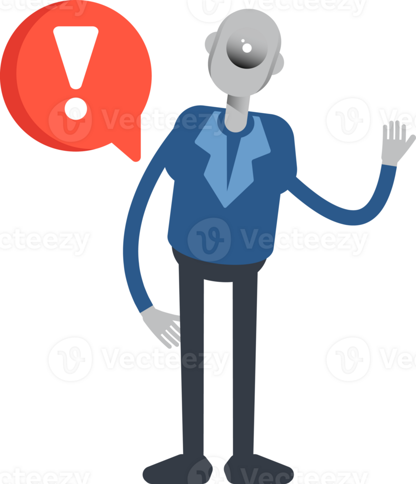 Robot Employee Character and Error Sign png