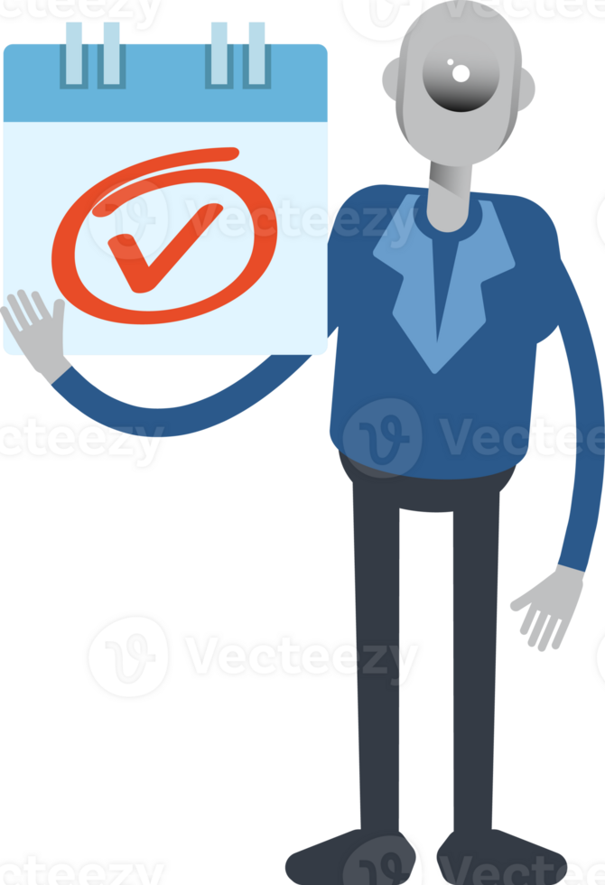 Robot Employee Character and Check Mark Sign png