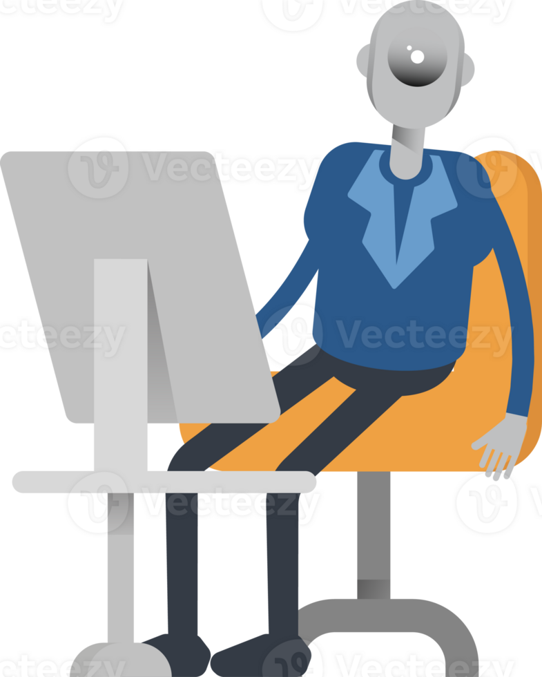Robot Employee Character Working on Desktop png