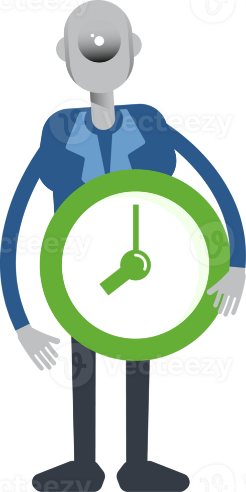 Robot Employee Character Holding Clock png