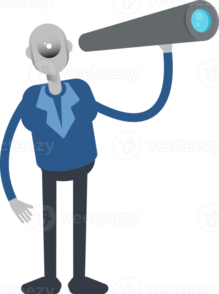 Robot Employee Character Using Binoculars png