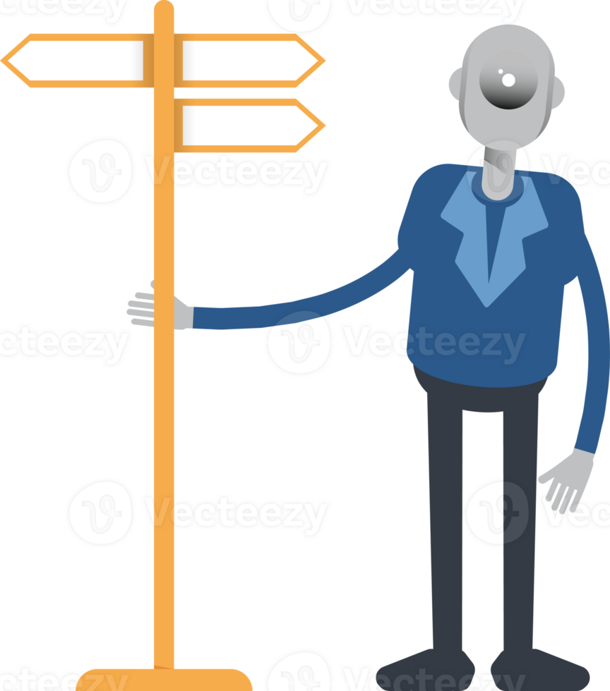 Robot Employee Character and Signpost png