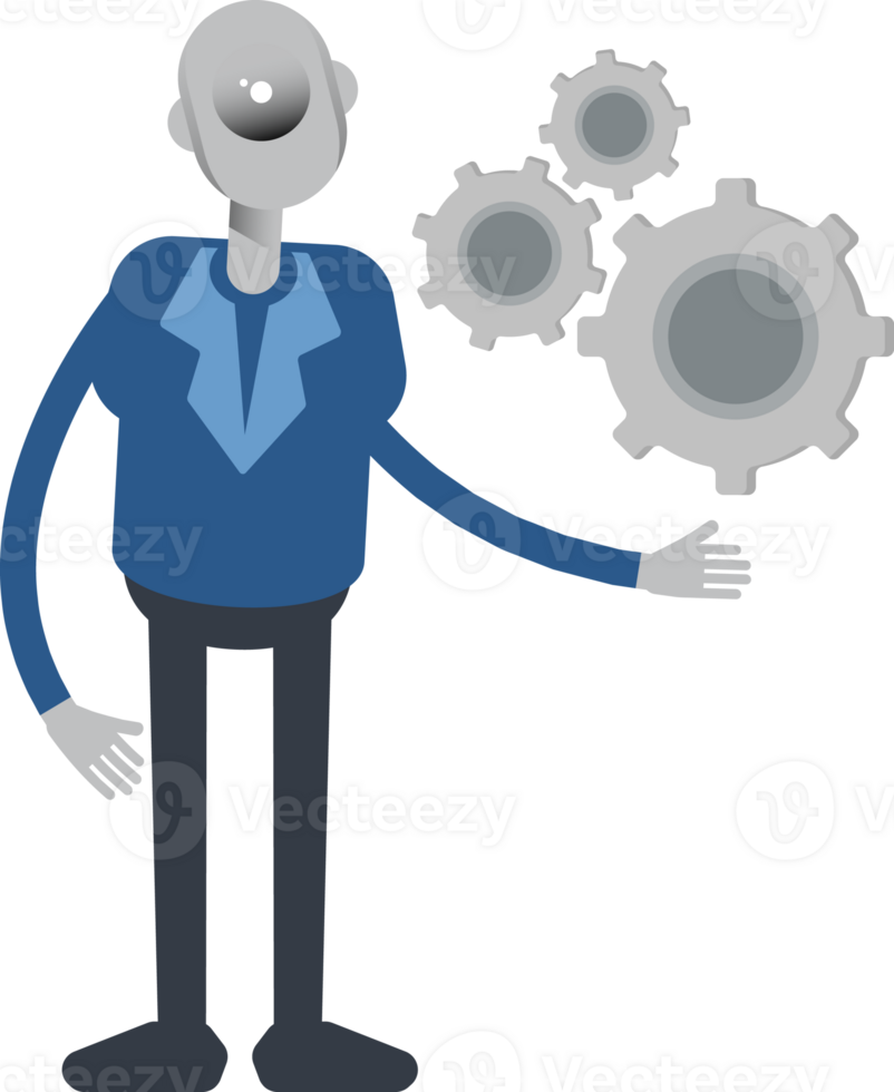 Robot Employee Character Holding Gears png