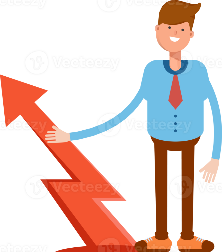 Businessman Character and Arrow Chart Illustration png