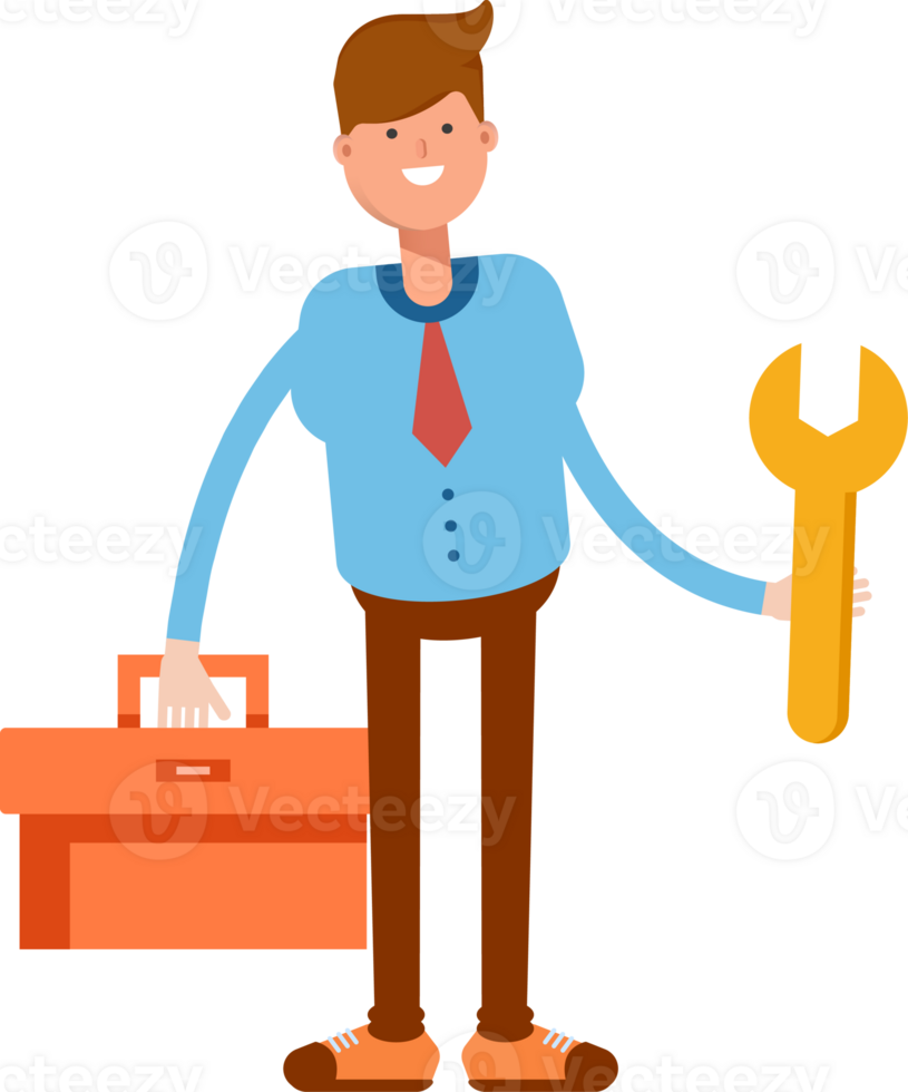 Businessman Character Holding Toolbox and Wrench Illustration png