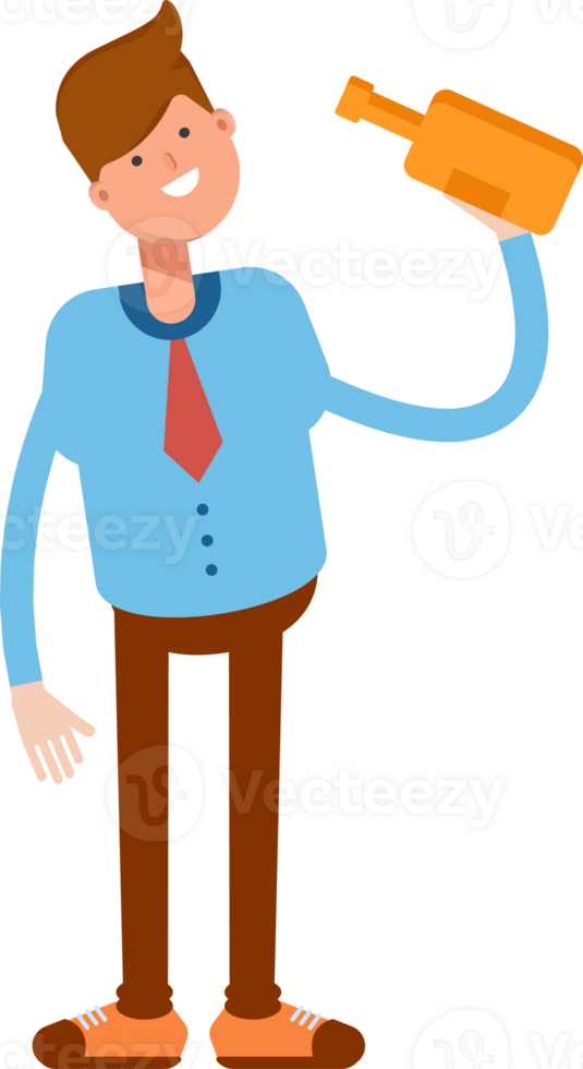 Blue Shirt Businessman Character Drinking Beer png