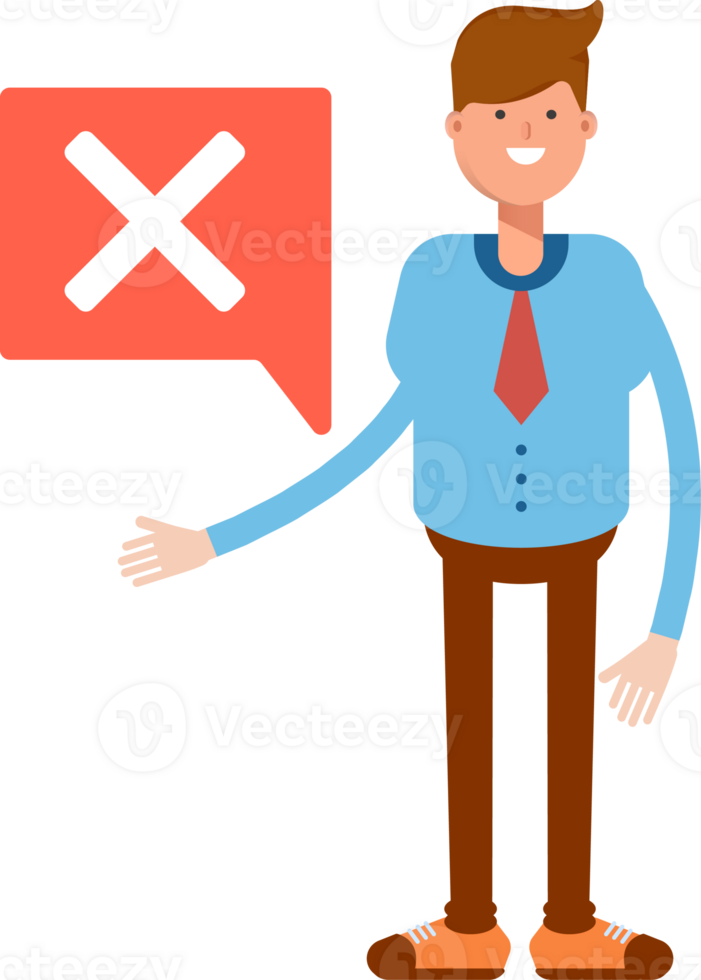 Businessman Character and Wrong Mark Illustration png