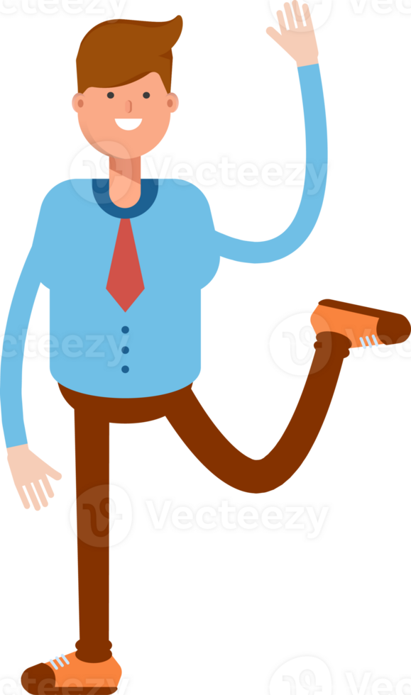 Blue Shirt Businessman Character Relaxing and Rising Hand png