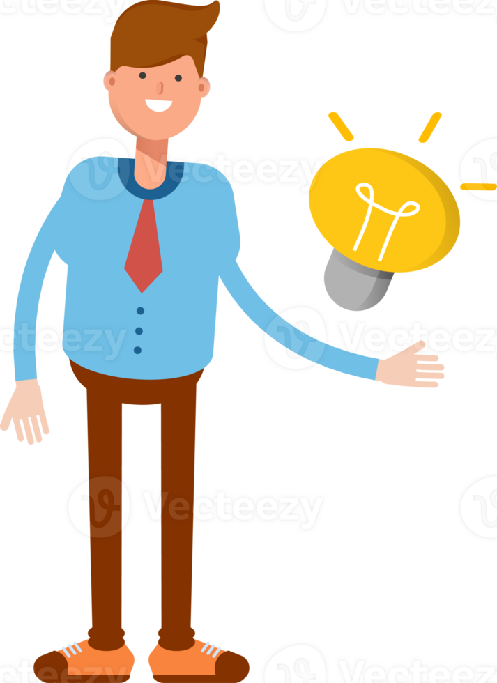 Businessman Character and Light Bulb Illustration png