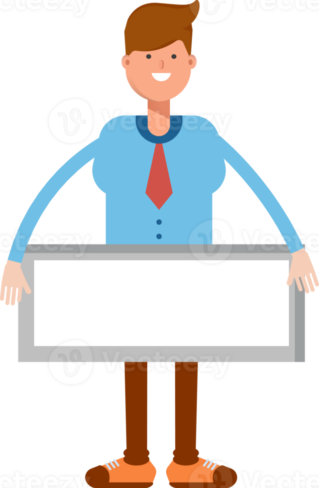 Businessman Character and Blank Signage Illustration png
