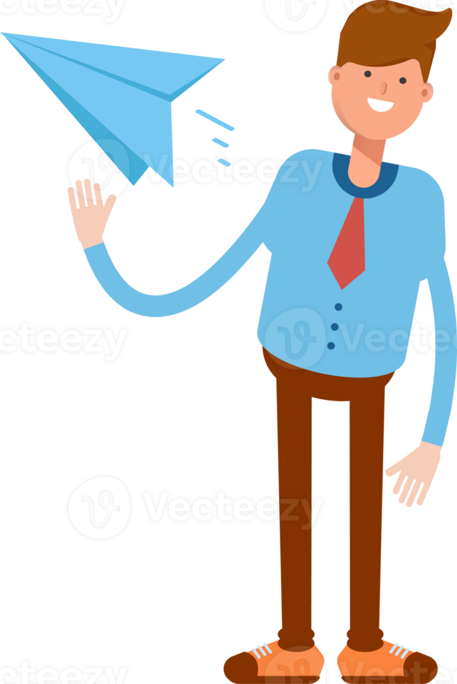 Businessman Character Holding Paper Plane Illustration png