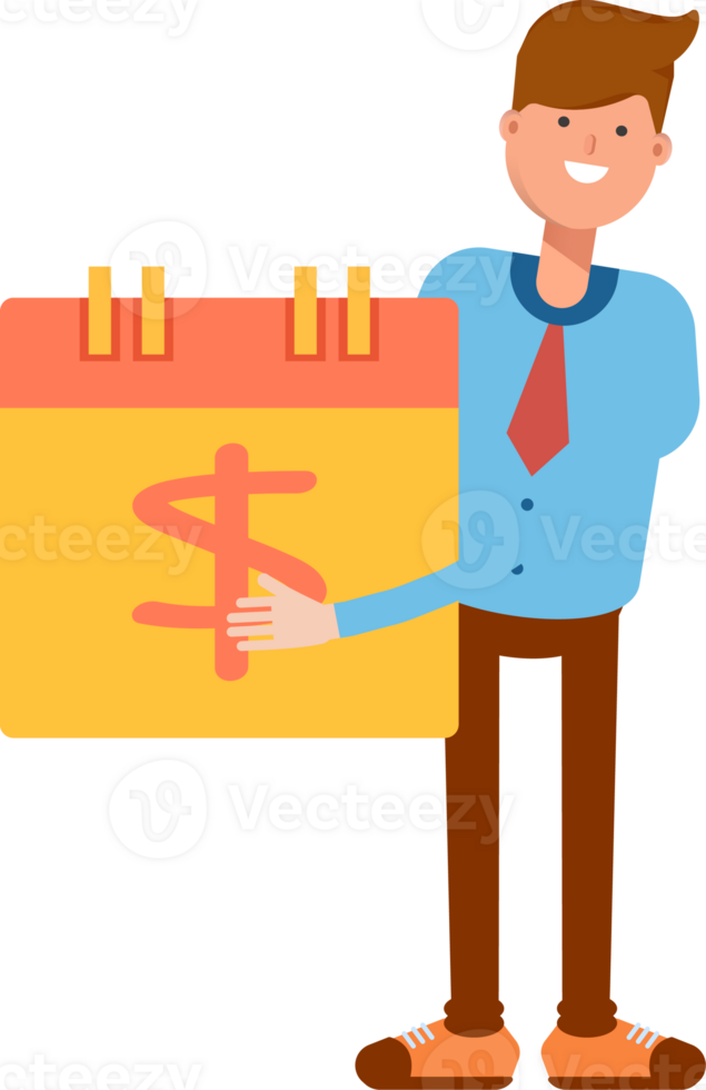 Businessman Character and Payment Date Calendar Illustration png