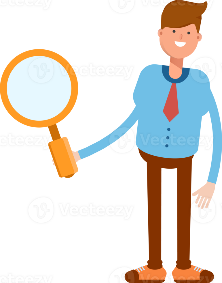 Blue Shirt Businessman Character Holding Magnifier png
