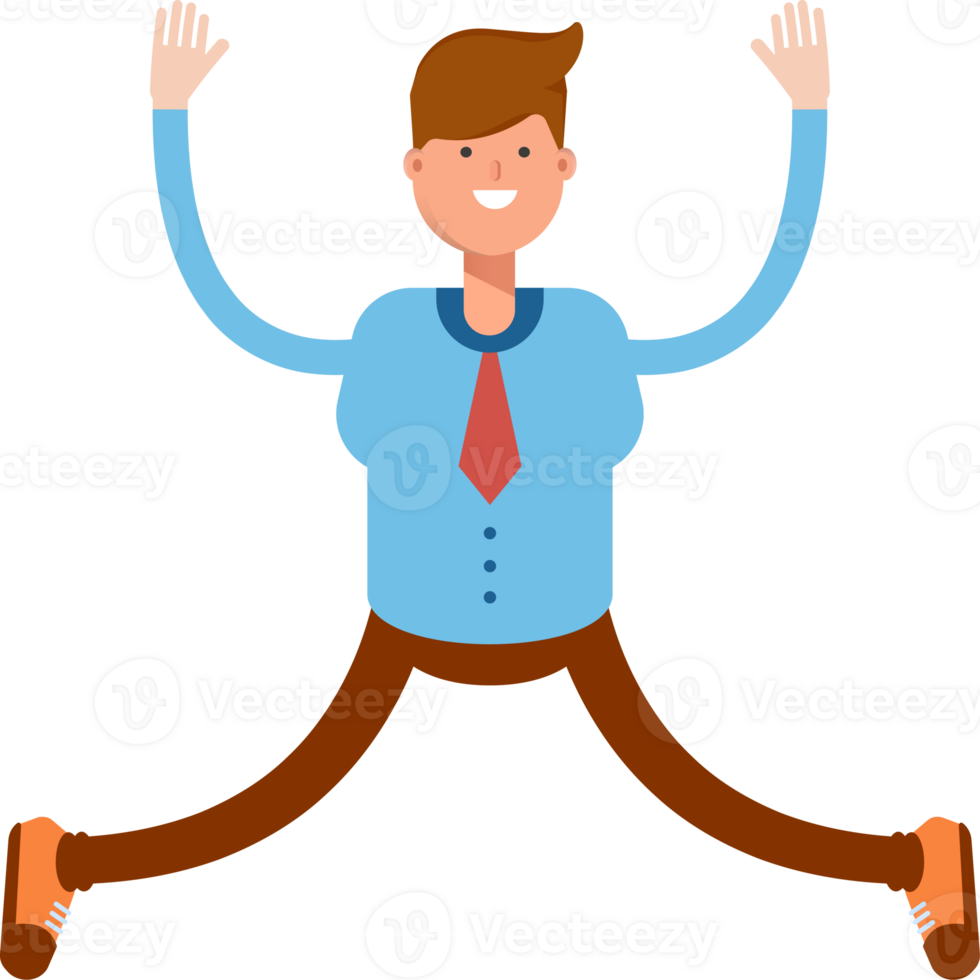Blue Shirt Businessman Character Relaxing and Jumping png