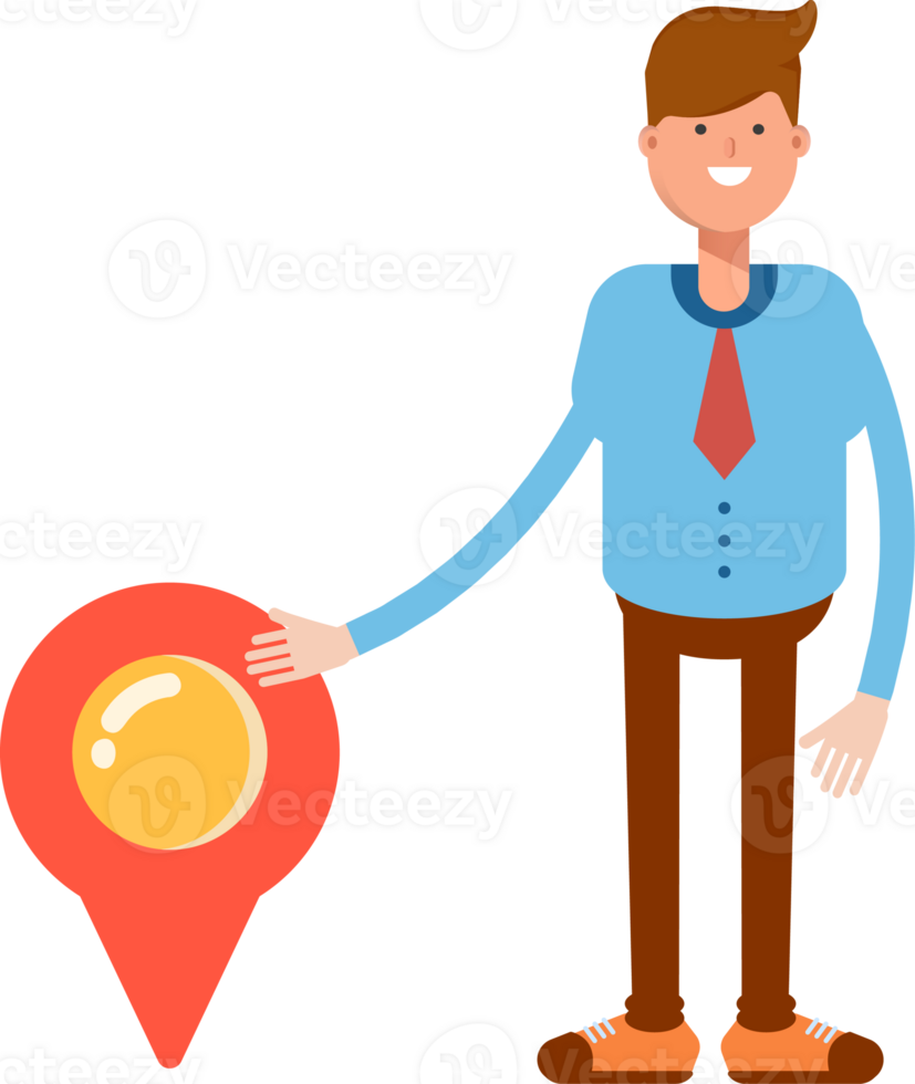 Blue Shirt Businessman Character and Location Pin png