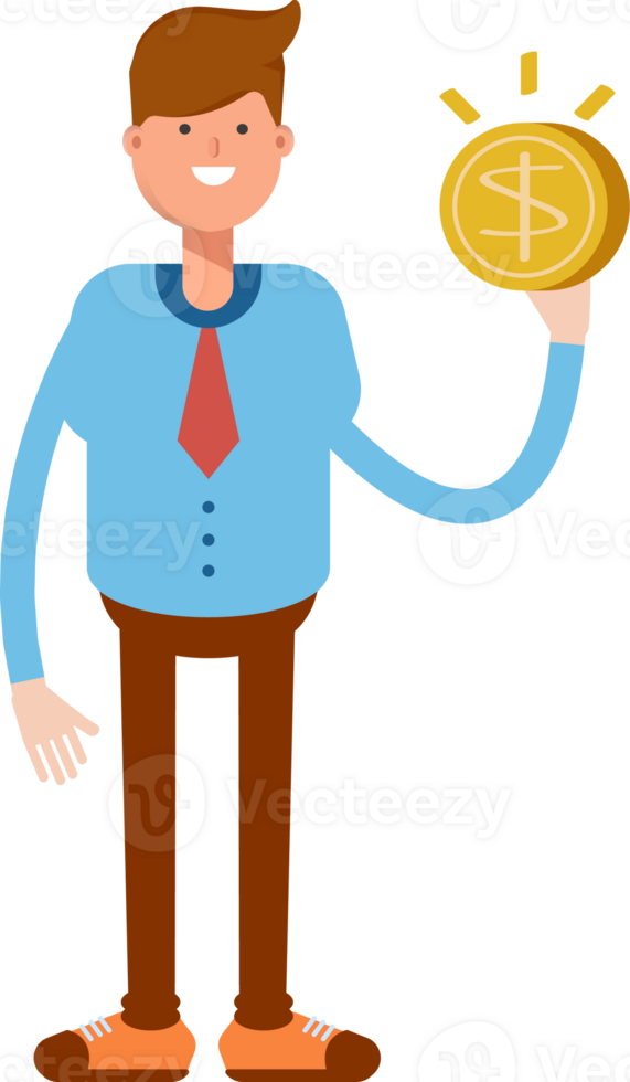 Businessman Character Holding Dollar Coin Illustration png