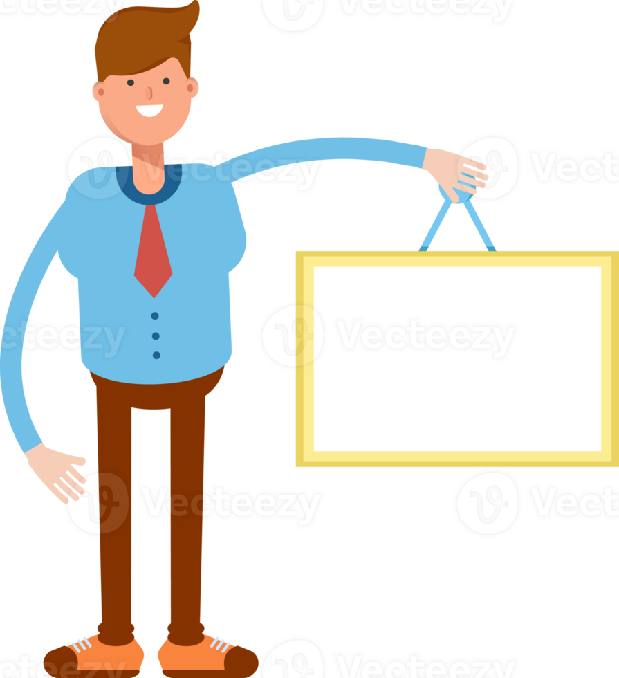 Businessman Character Holding Blank Signage Illustration png