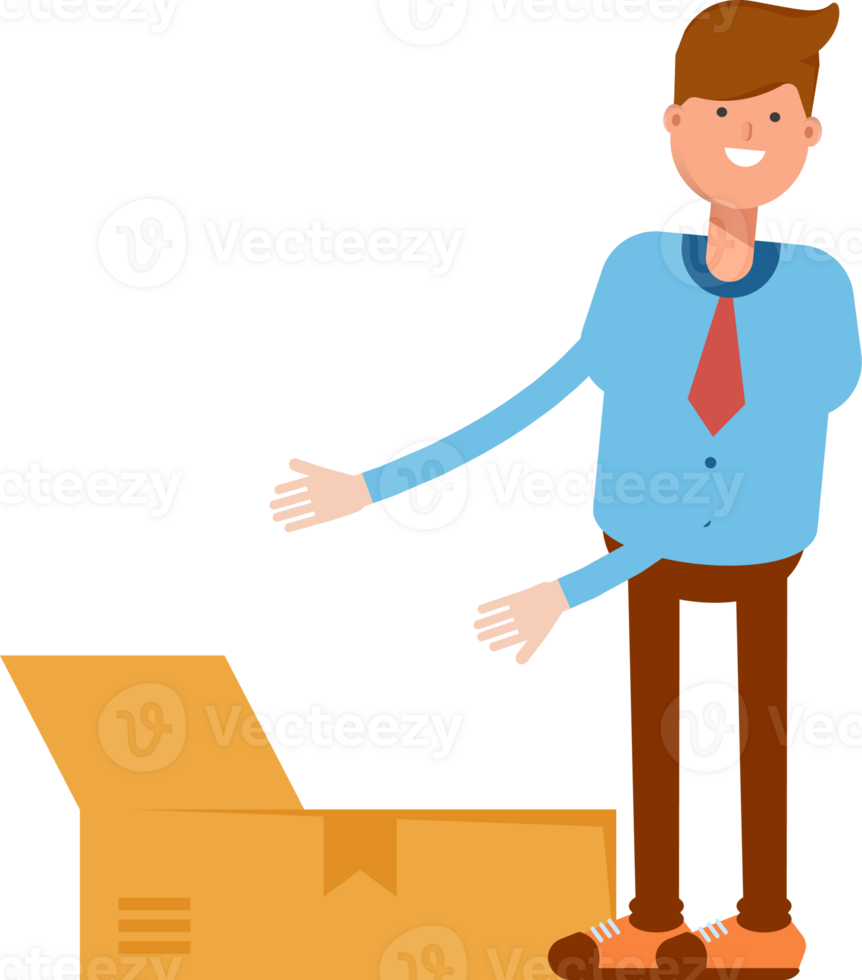 Businessman Character Opening Box Illustration png