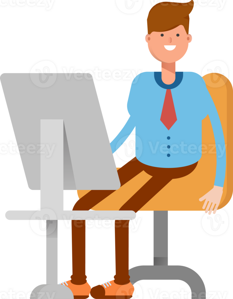 Businessman Character Working on Desktop Illustration png