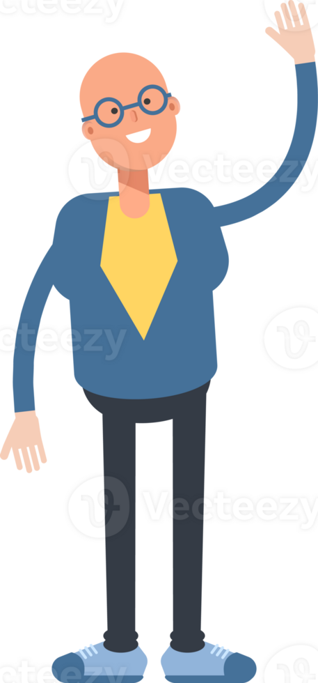 Blue Suit Bald Man Character Raising Hand Illustration png