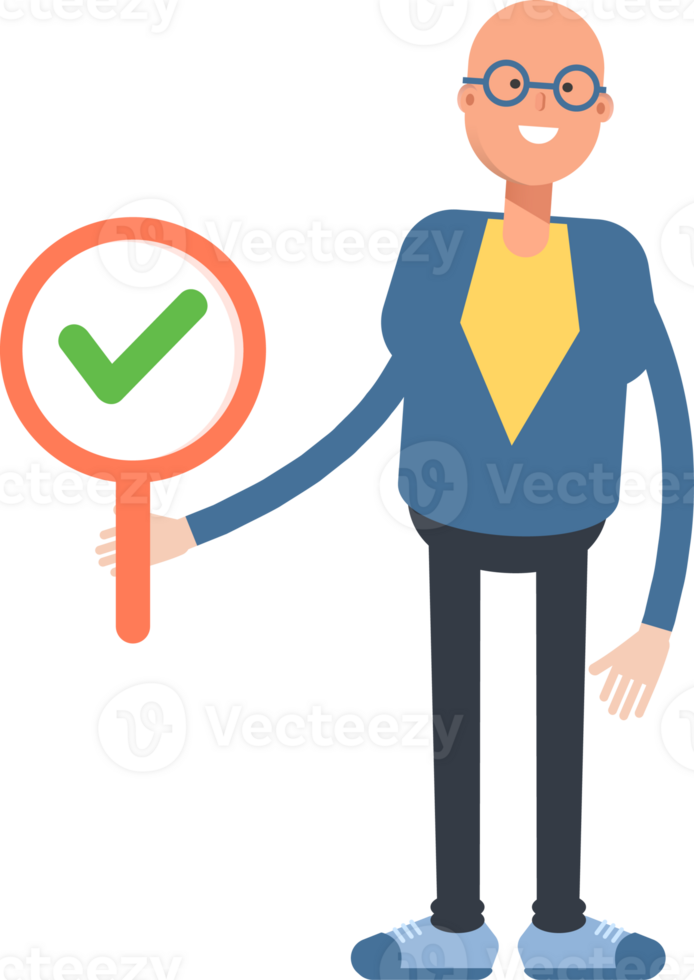 Blue Suit Bald Man Character Showing Check Mark png