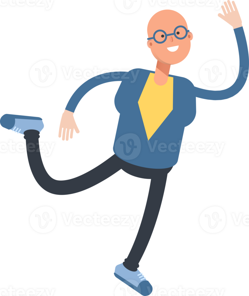 Blue Suit Bald Man Character Jumping and Flying png