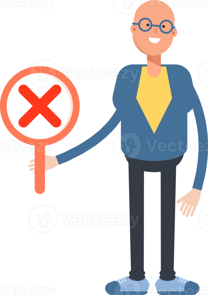 Blue Suit Bald Man Character Showing Wrong Mark png