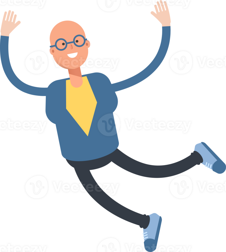 Blue Suit Bald Man Character Relaxing and Jumping Illustration png