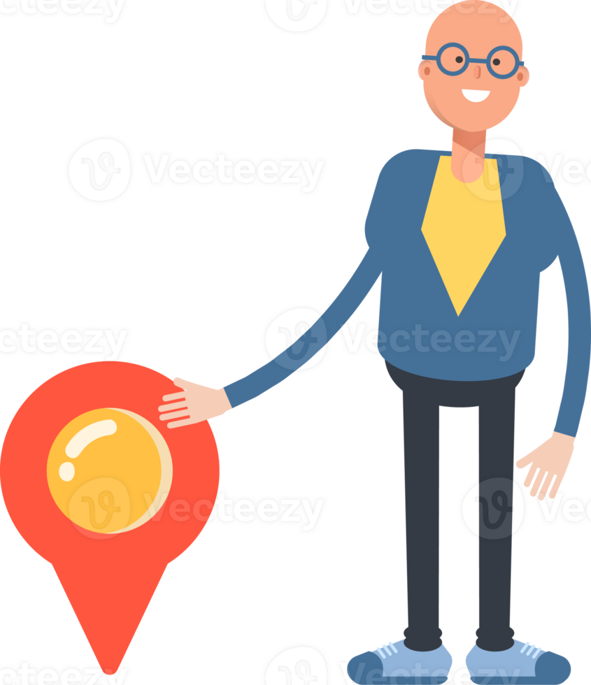 Blue Suit Bald Man Character and Location Pin png