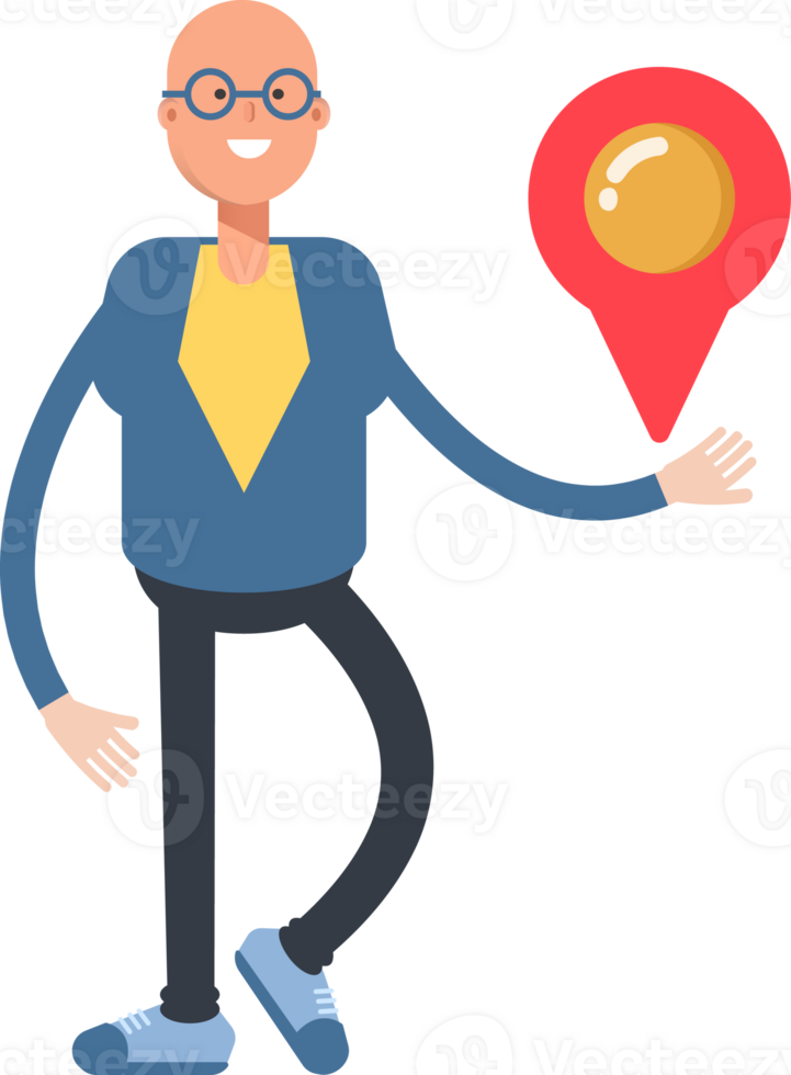 Blue Suit Bald Man Character Holding Map Pin png