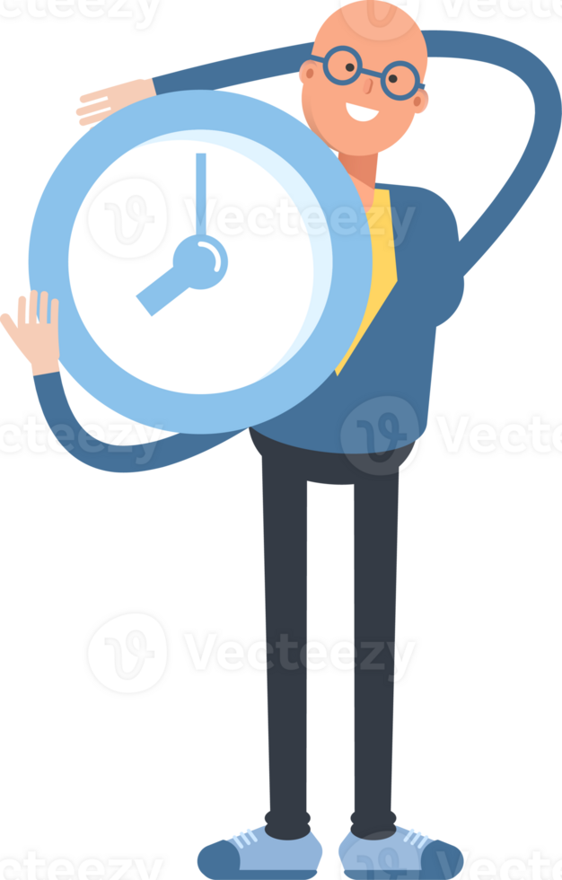 Bald Man Character Holding Clock Illustration png