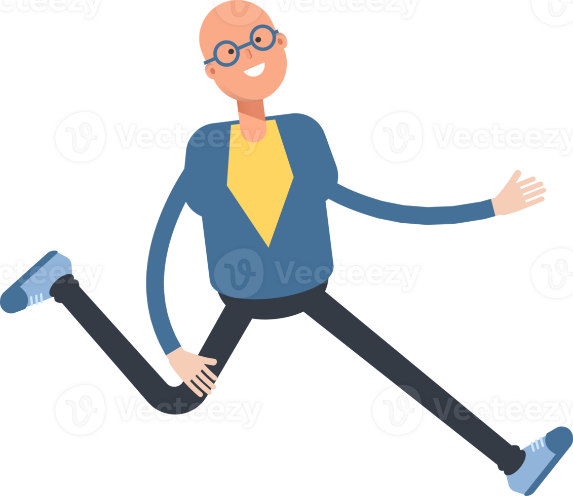 Blue Suit Bald Man Character Running Illustration png