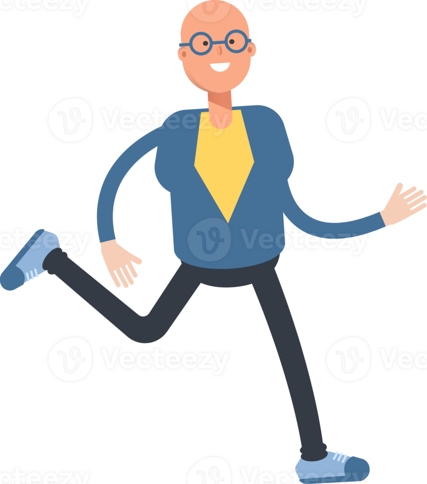 Blue Suit Bald Man Character Running png