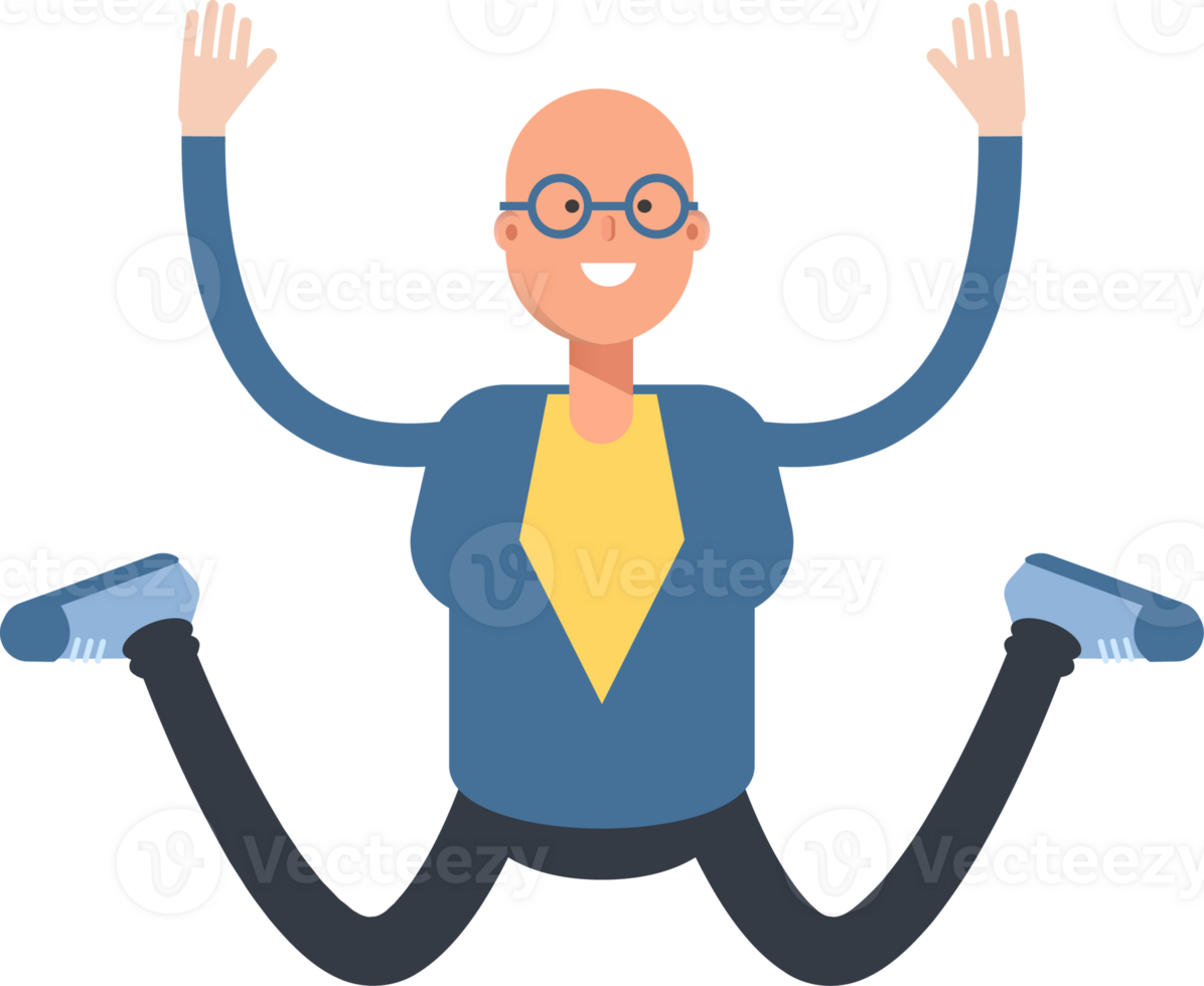 Blue Suit Bald Man Character Jumping png