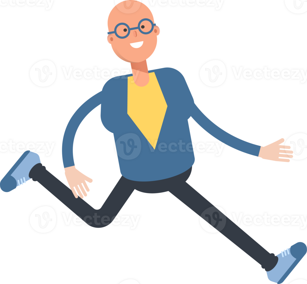Blue Suit Bald Man Character Walking png