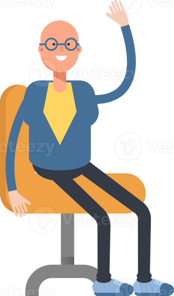 Blue Suit Bald Man Character Sitting on Chair png