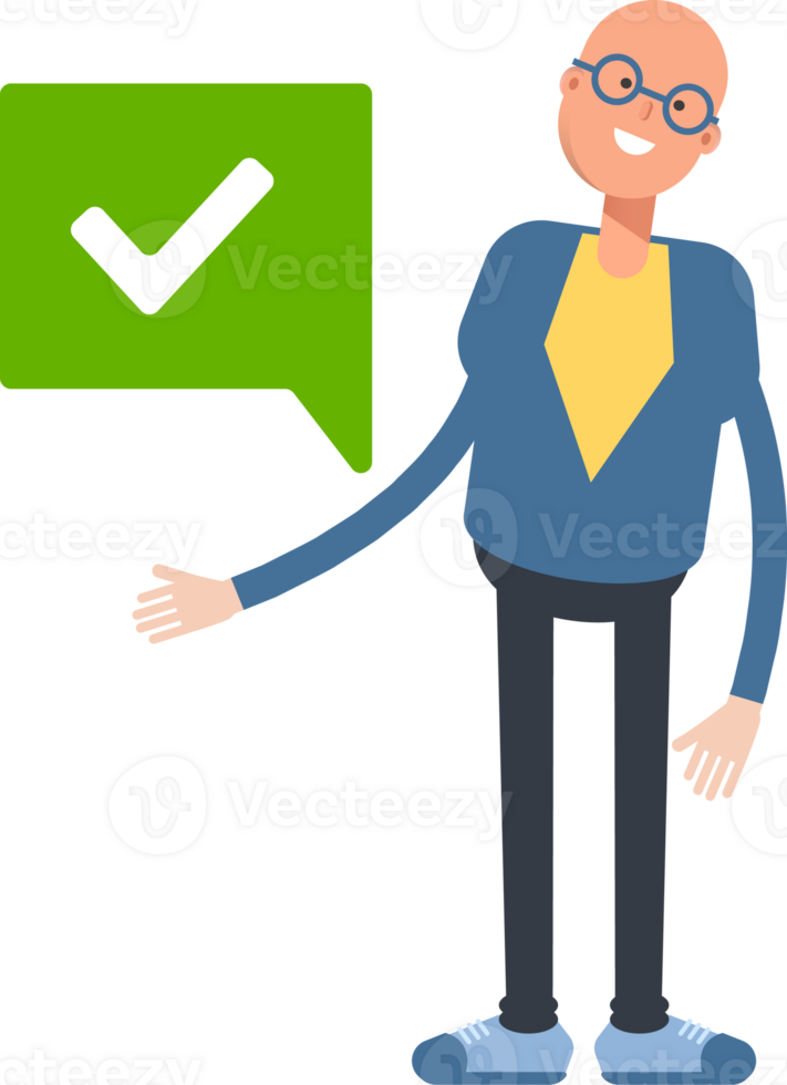 Blue Suit Bald Man Character and Check Mark png