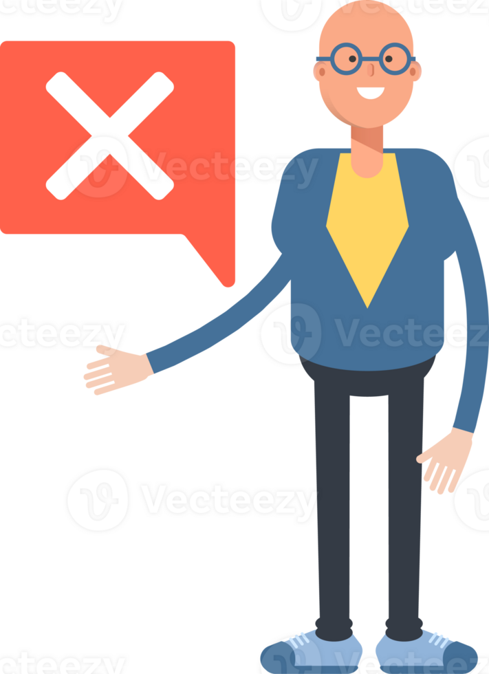 Blue Suit Bald Man Character and Wrong Mark png