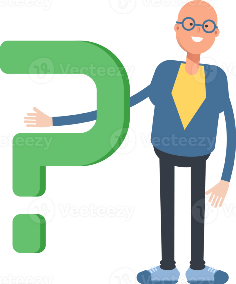 Blue Suit Bald Man Character and Question Mark png