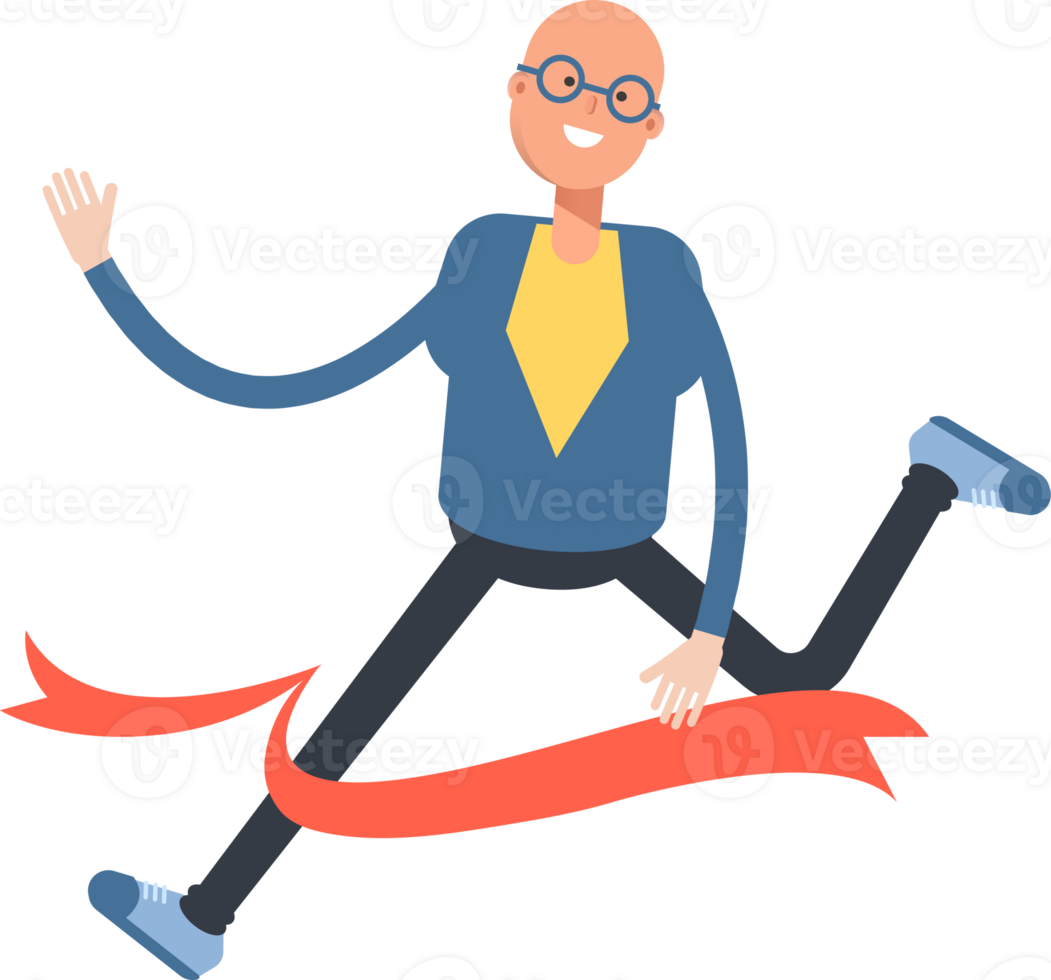 Blue Suit Bald Man Character Running at Finish Line png