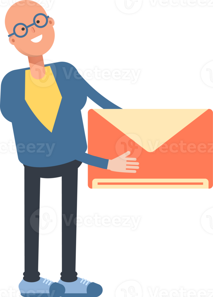 Blue Suit Bald Man Character Holding Mail png