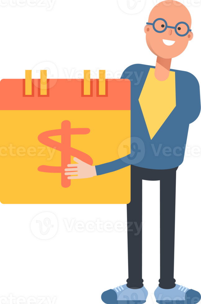 Blue Suit Bald Man Character and Payment Date Calendar png