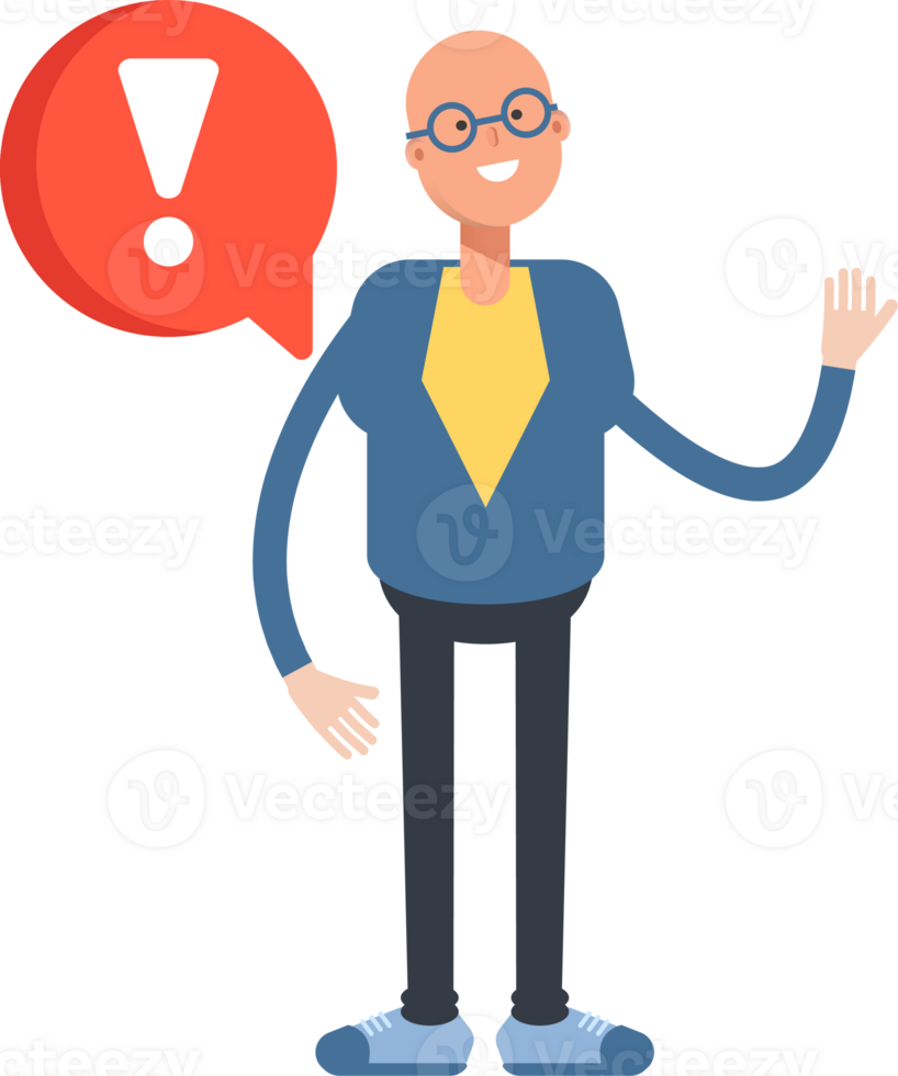 Blue Suit Bald Man Character and Error Sign png
