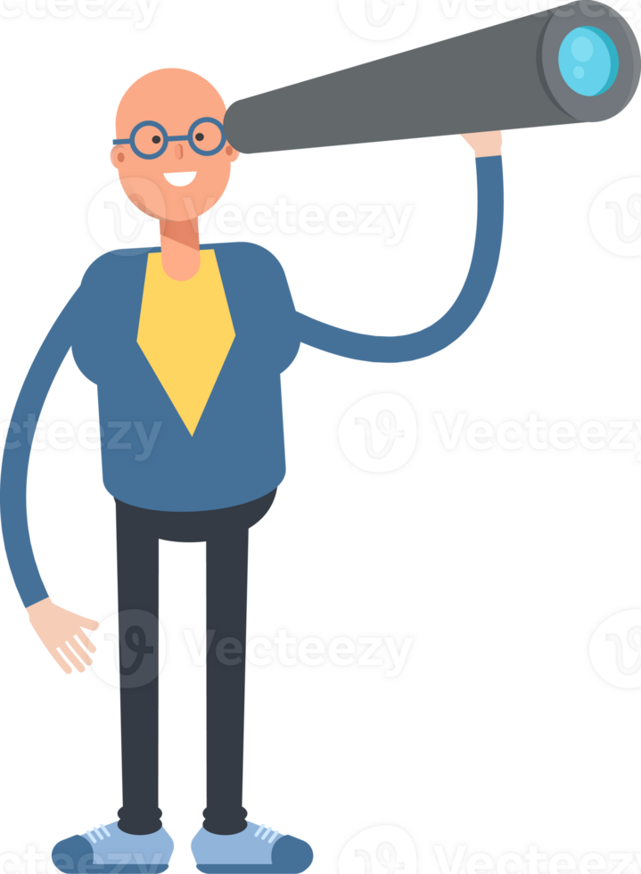 Blue Suit Bald Man Character Using Binoculars png