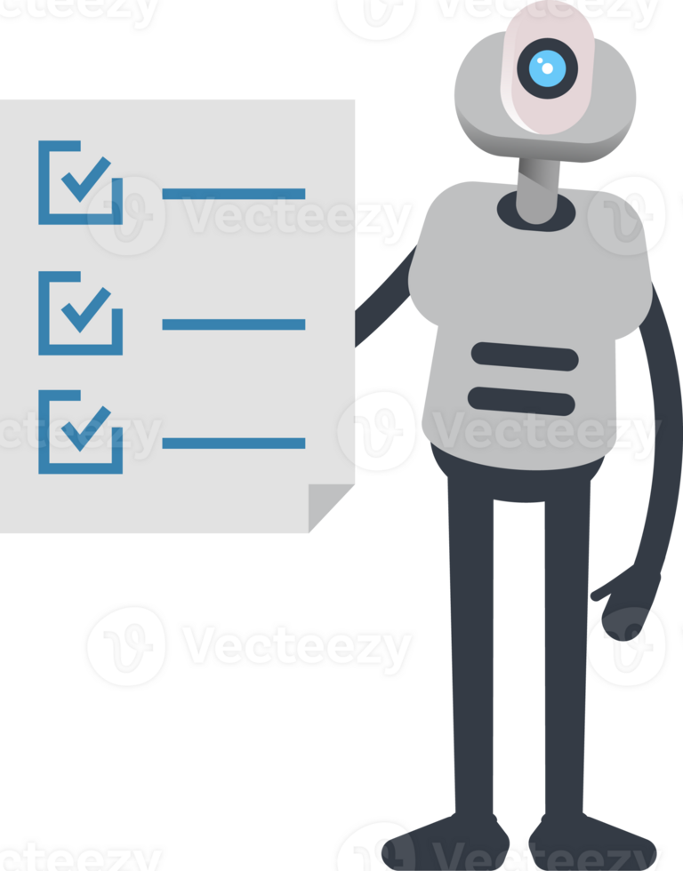 White Humanoid Character and Check List Document Illustration png