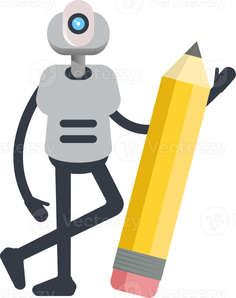 White Humanoid Robot Character and Pencil Illustration png