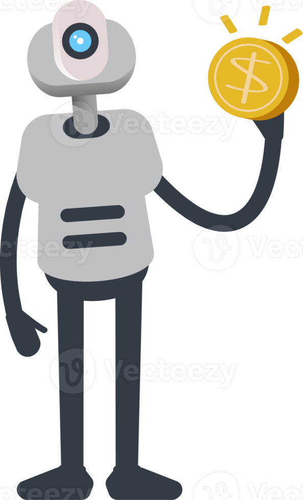 White Humanoid Robot Character Holding Dollar Coin png