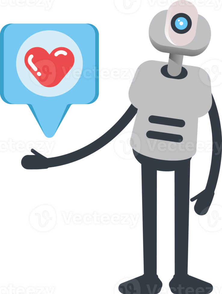 White Humanoid Robot Character and Heart Message png