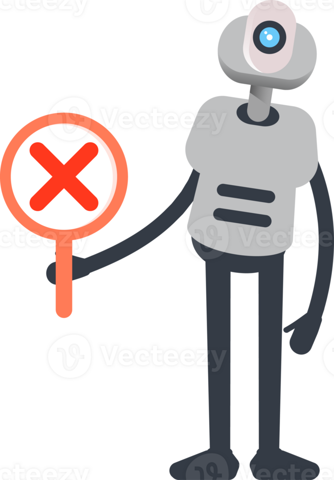 White Humanoid Robot Character Showing Wrong Mark png